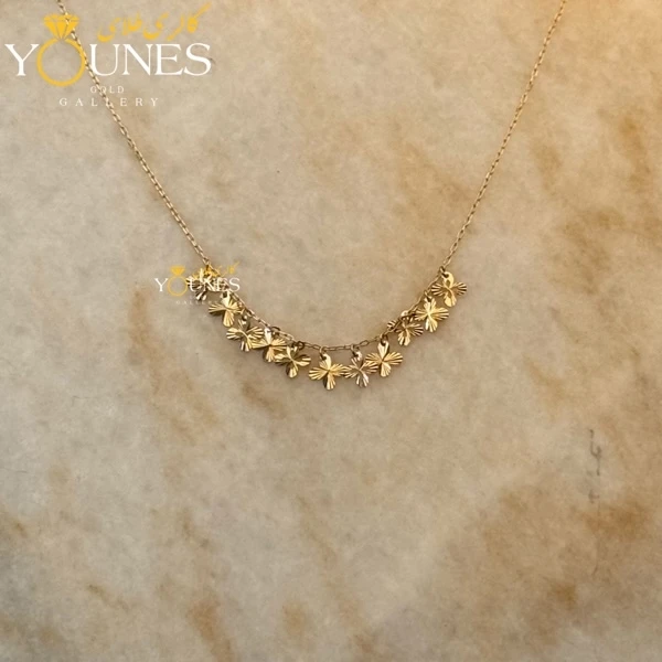 گردنبند طلا گلی چهار پر تراش دار